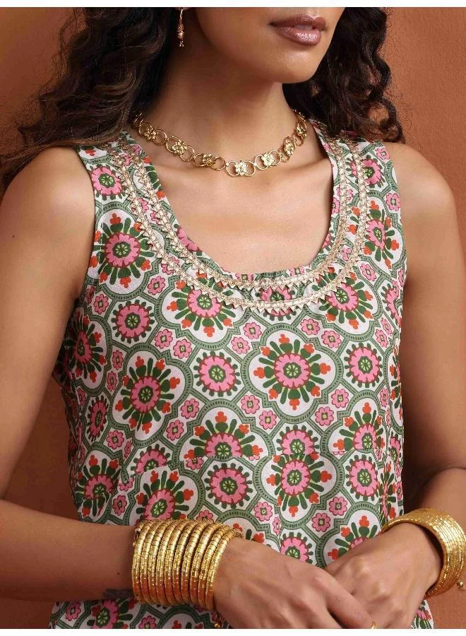ترو برونز trueBrowns Off White Print Flared Anarkali Kurta Set
