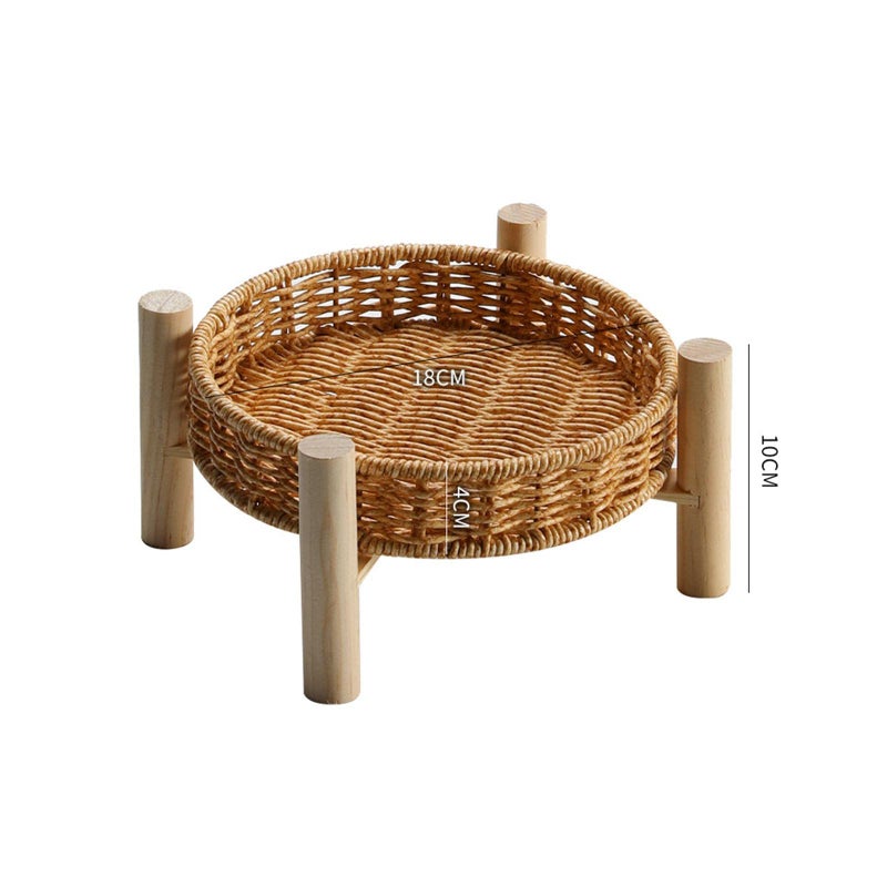 MERISHOPP Rattan Vegetable Storage Serving Basket Round Rattan Bread Baskets for Fruit 18Ã-10Ã-4cm - Image 2