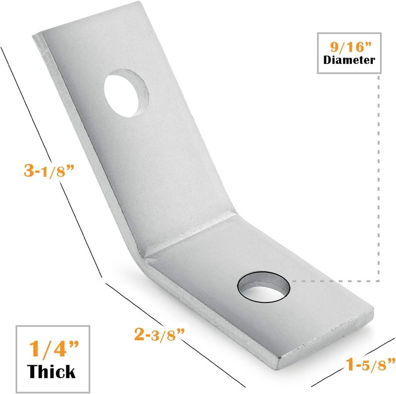 OHLECTRIC (5 Pack) 2-Hole Open 45° Corner Angle Brackets – Premium Zinc Electroplated Steel | 1-5/8" x 1/4", 9/16" Holes – Heavy-Duty Braces for Wood, Metal, Framing & Shelf Support - Image 3