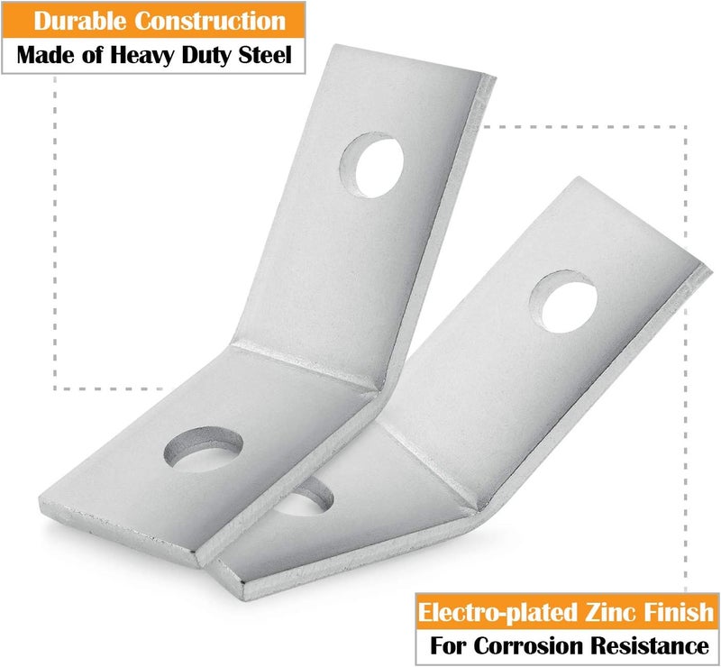 OHLECTRIC (5 Pack) 2-Hole Open 45° Corner Angle Brackets – Premium Zinc Electroplated Steel | 1-5/8" x 1/4", 9/16" Holes – Heavy-Duty Braces for Wood, Metal, Framing & Shelf Support - Image 4