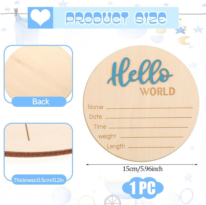 Apausvcm Baby Announcement Sign 59 Inch Hello World Newborn Welcome Sign Wooden Baby Name Sign Birth Announcement Plaques for Newborn Boys Girls Photo Props Baby Shower Hospital Nursery Blue - Image 2