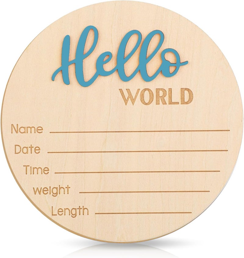 Apausvcm Baby Announcement Sign 59 Inch Hello World Newborn Welcome Sign Wooden Baby Name Sign Birth Announcement Plaques for Newborn Boys Girls Photo Props Baby Shower Hospital Nursery Blue - Image 1