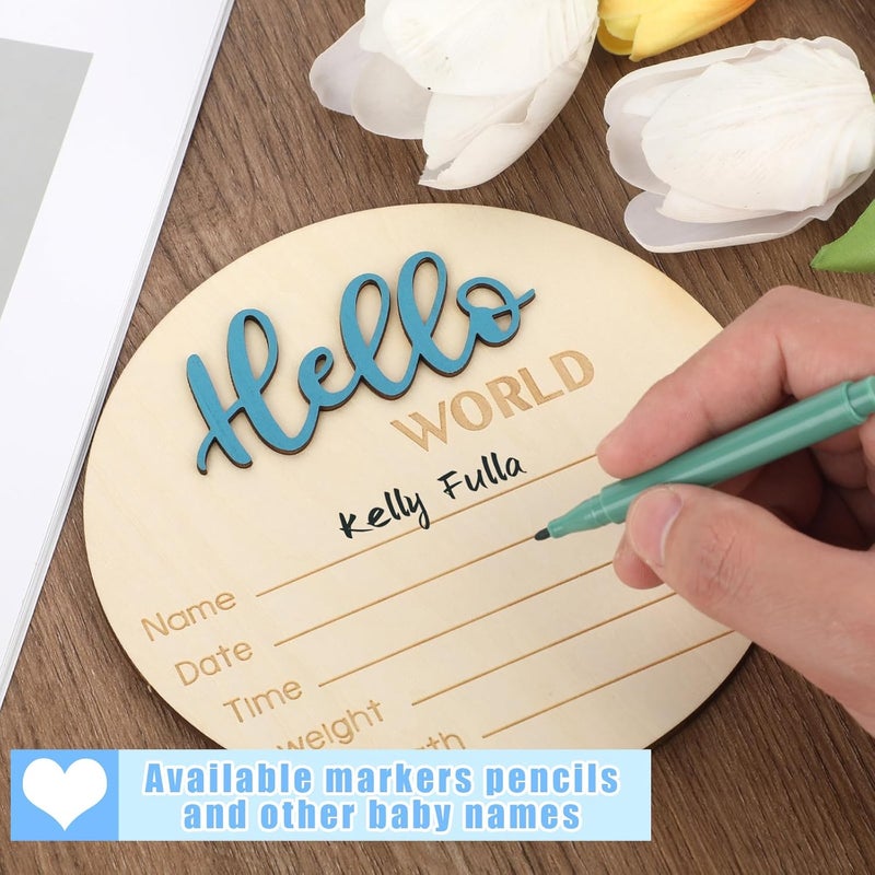 Apausvcm Baby Announcement Sign 59 Inch Hello World Newborn Welcome Sign Wooden Baby Name Sign Birth Announcement Plaques for Newborn Boys Girls Photo Props Baby Shower Hospital Nursery Blue - Image 3