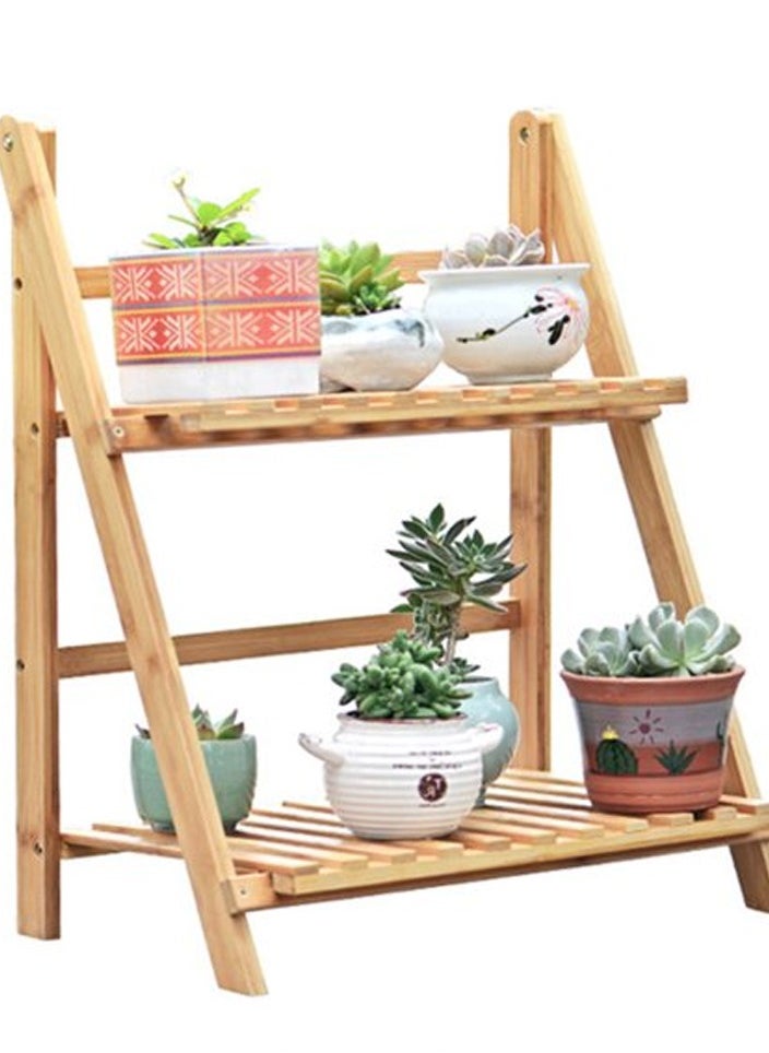 AIWANTO 2 Layer Bamboo Plants Display Rack for Indoor and Outdoor Decor  - Image 2