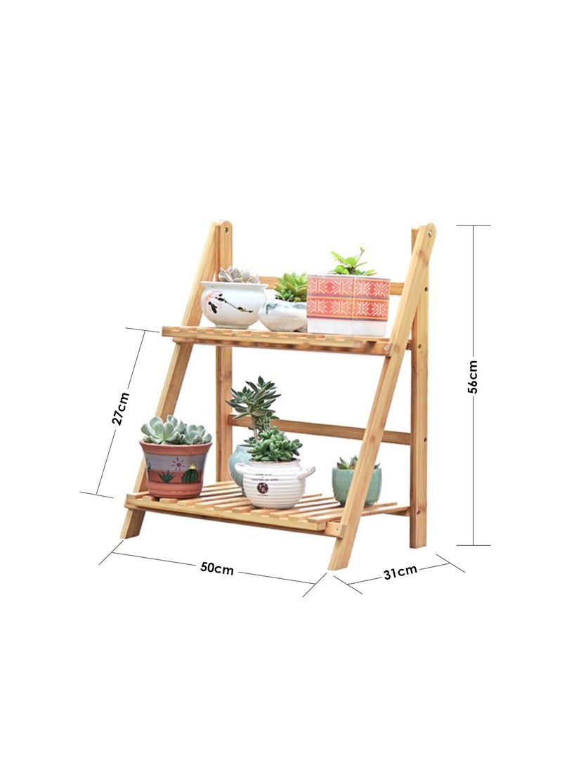 AIWANTO 2 Layer Bamboo Plants Display Rack for Indoor and Outdoor Decor  - Image 3