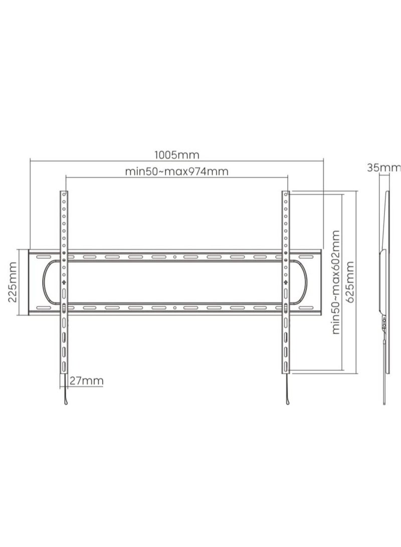 ELTRAZONE Extra Large Heavy Duty 60 to 100 inch LCD LED Curved and Flat Panel Screen, TV Wall Mount Bracket with Max 900x600mm VESA, Black, 91-LP7369F - Image 4