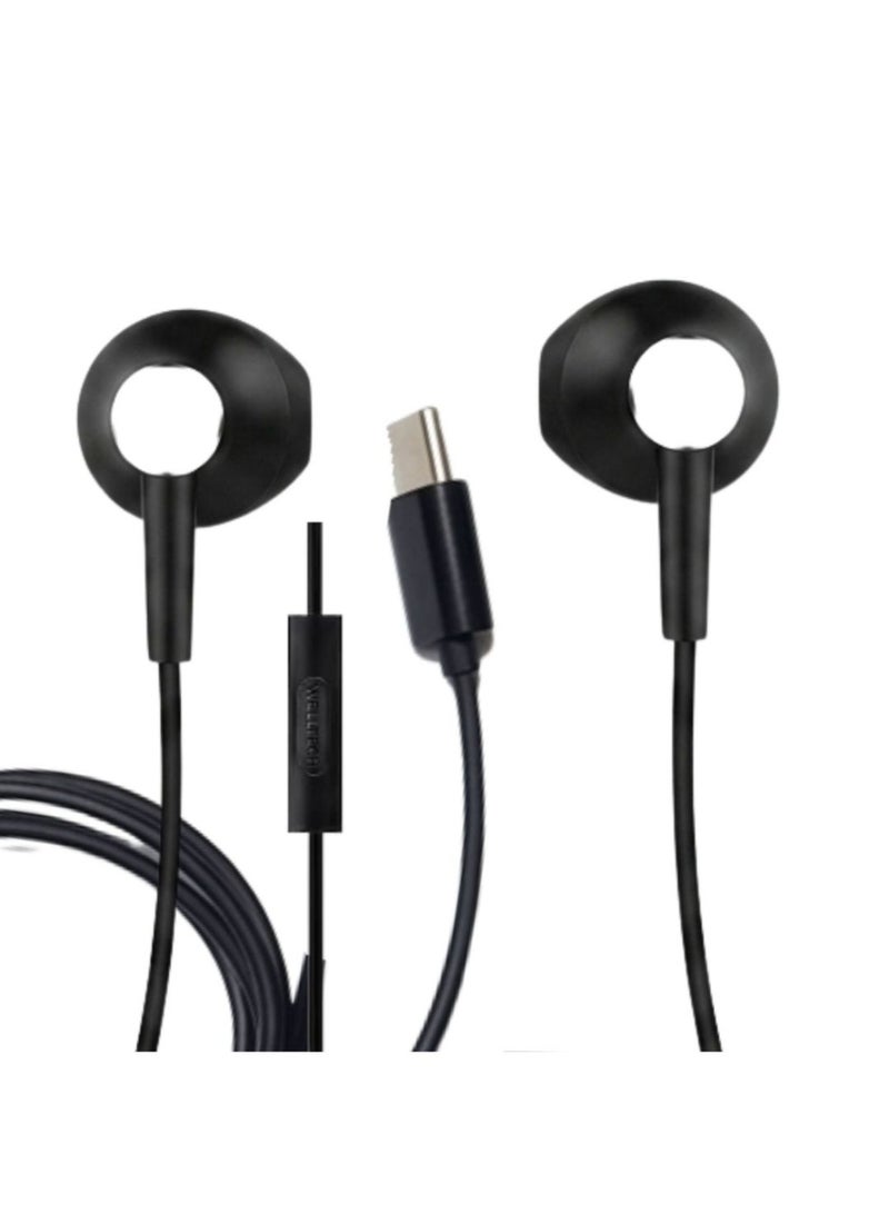 Hitage Tokyo Series EB-133 Type-C Stereo Music Earphones with Built-in Mic, HiFi Sound, Deep Bass, Ergonomic Secure Fit, 10mm Driver, 130cm Cable, Black - Image 1