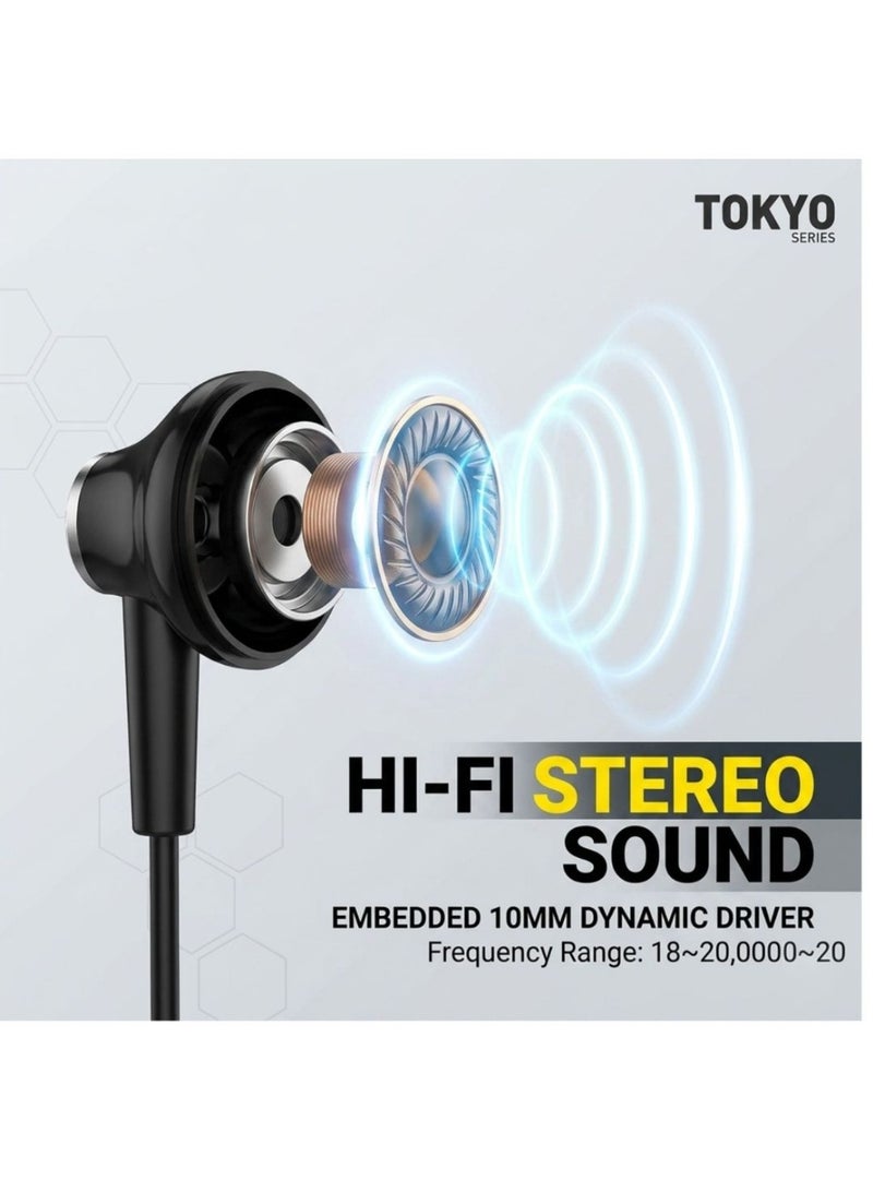 Hitage Tokyo Series EB-133 Type-C Stereo Music Earphones with Built-in Mic, HiFi Sound, Deep Bass, Ergonomic Secure Fit, 10mm Driver, 130cm Cable, Black - Image 4