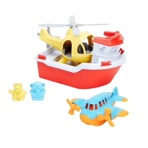 Green Toys طائرة عائمة صغيرة وحزمة قارب إنقاذ مجموعة ألعاب مائية عائمة للحمام والهواء الطلق - Image 1