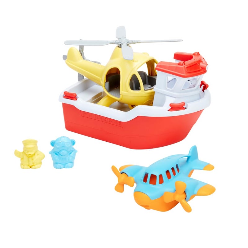 Green Toys طائرة عائمة صغيرة وحزمة قارب إنقاذ مجموعة ألعاب مائية عائمة للحمام والهواء الطلق - Image 3