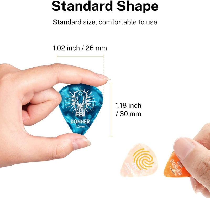 Donner Guitar Picks Celluloid 16 Pack for Acoustic Guitar Electric Guitar Ukulele,Includes Thin,Medium, Heavy & Extra Heavy Picks with Case - Image 4