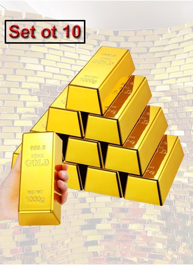 fashionhome 10 Pieces Fake Gold Bars Fake Golden Brick Plastic Shiny Decorative Paperweight Gold Door Stopper Pirate Gold Treasure Decorative Prop for Home Office Decoration  - Image 1