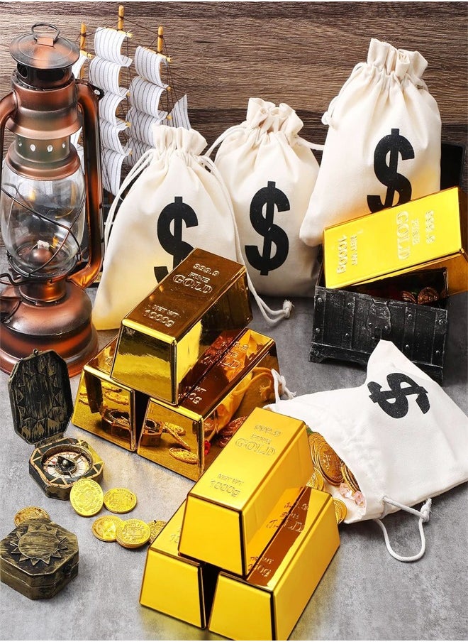 fashionhome 10 Pieces Fake Gold Bars Fake Golden Brick Plastic Shiny Decorative Paperweight Gold Door Stopper Pirate Gold Treasure Decorative Prop for Home Office Decoration  - Image 2