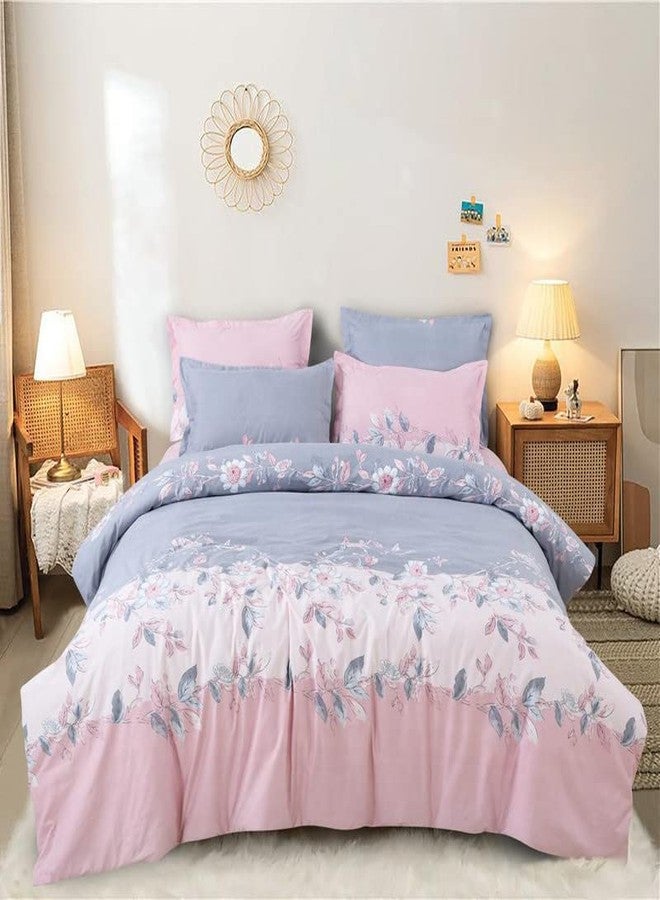 YKC 350TC AC Comforter with Ultra-Soft Microfiber Filling Set King Size Double Bed with 1 Flat Bedsheet Size 90x100 inch 2 Pillow Covers 4 pc Bedding (Blue Pink White) - Image 1