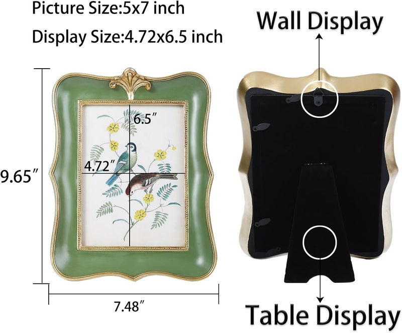 Kangce Market multi-use trusted quality Antique Picture Frame 5x7 Vintage Frames Retro Photo Frame Scalloped Picture Frames Rustic Home Decor Green Picture Frames Lightweight - Image 4