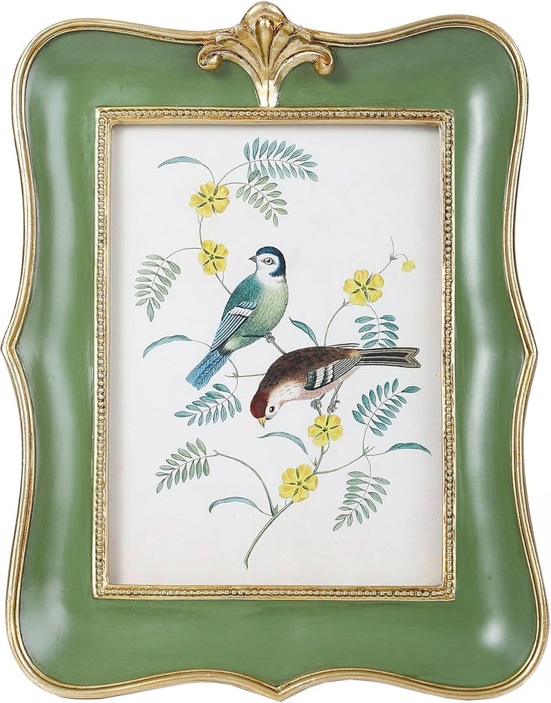 Kangce Market multi-use trusted quality Antique Picture Frame 5x7 Vintage Frames Retro Photo Frame Scalloped Picture Frames Rustic Home Decor Green Picture Frames Lightweight - Image 1