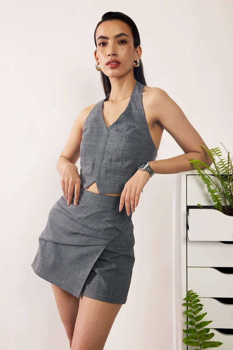 Virgio Virgio Women Rescued Poly Fabric Mini Length Checks Skorts