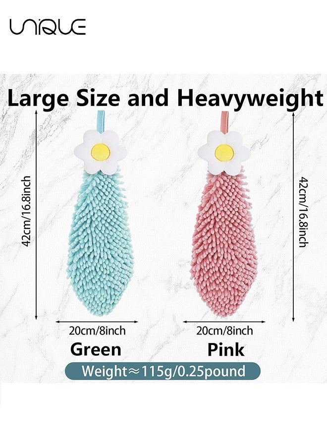 يونيك 2 حزمة منشفة يد الكرة الضبابية ، مناشف اليد المعلقة زهرة لطيف للمطبخ مع حلقة ، مناشف اليد الحمام معلقة ، مناشف اليد للأطفال ، منشفة متعددة الوظائف (وردي / أزرق) - Image 2