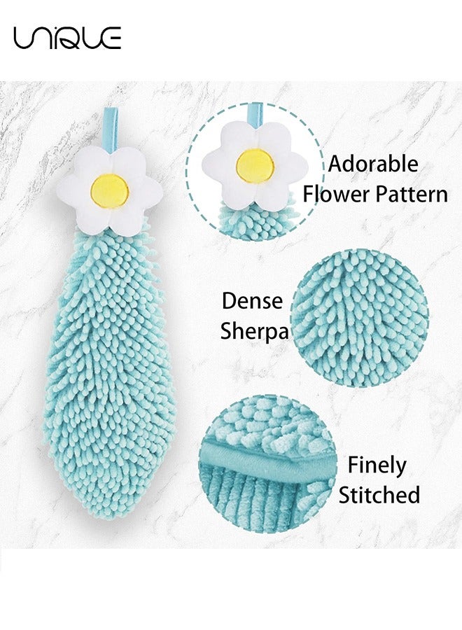 يونيك 2 حزمة منشفة يد الكرة الضبابية ، مناشف اليد المعلقة زهرة لطيف للمطبخ مع حلقة ، مناشف اليد الحمام معلقة ، مناشف اليد للأطفال ، منشفة متعددة الوظائف (وردي / أزرق) - Image 3