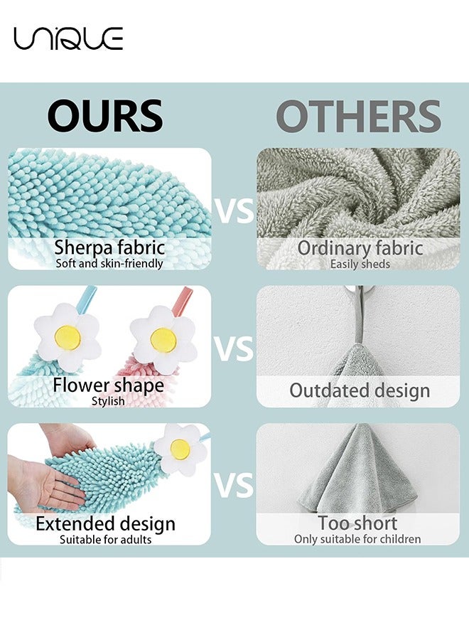 يونيك 2 حزمة منشفة يد الكرة الضبابية ، مناشف اليد المعلقة زهرة لطيف للمطبخ مع حلقة ، مناشف اليد الحمام معلقة ، مناشف اليد للأطفال ، منشفة متعددة الوظائف (وردي / أزرق) - Image 4