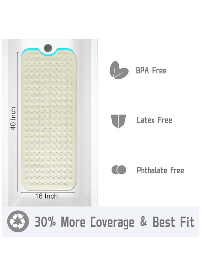 MahMir Non-Slip Bath Tub Shower Mat with Suction Cups and Drain Holes, 40x16in, ( Light Beige )  - Image 2