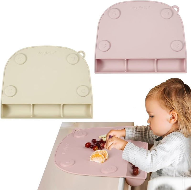 PandaEar 2 Pack Suction Silicone Placemat for Toddlers Kids Food Grade Toddler Place Mat for Dining Table  Restaurants Baby Eating Baby Placemat That Stick to TablePink  Linen - Image 1