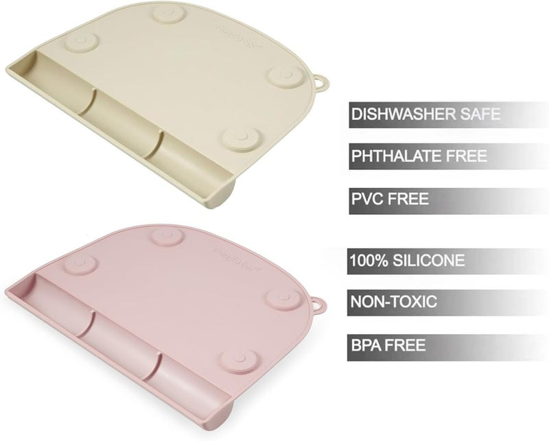 PandaEar 2 Pack Suction Silicone Placemat for Toddlers Kids Food Grade Toddler Place Mat for Dining Table  Restaurants Baby Eating Baby Placemat That Stick to TablePink  Linen - Image 3
