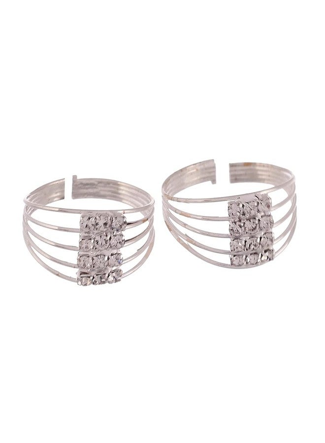 SMARNN Metal White Zircon Toe Ring for Women (Pack of 2)