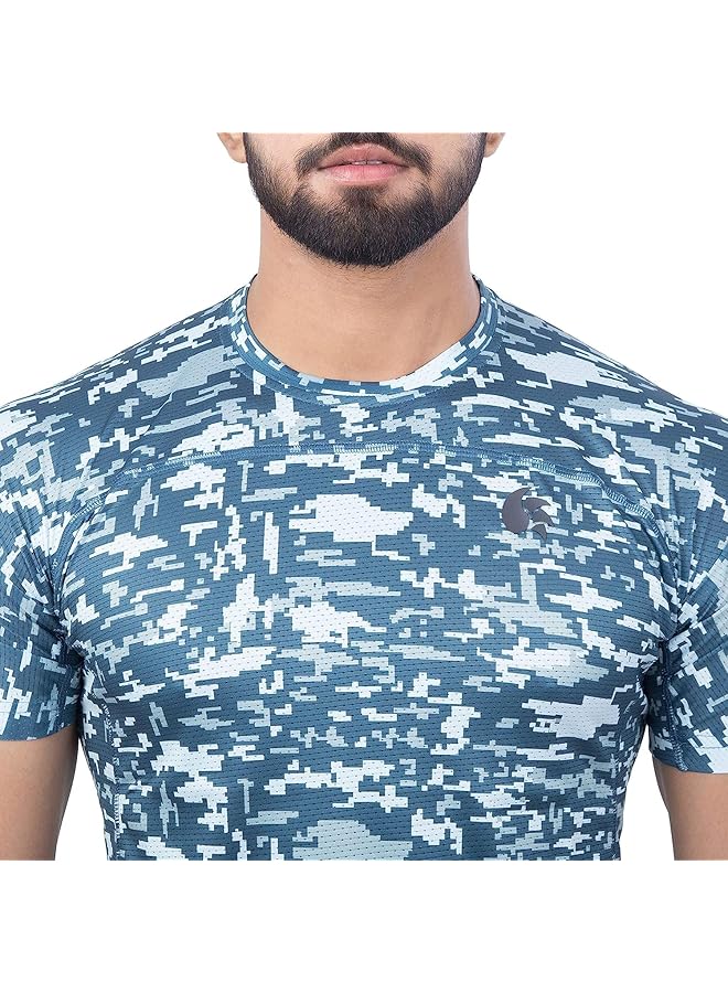 دي أس سي تي شيرت متوسط الحجم برقبة دائرية وأكمام نصفية (رمادي فحمي/أزرق سماوي فاتح) - Image 5