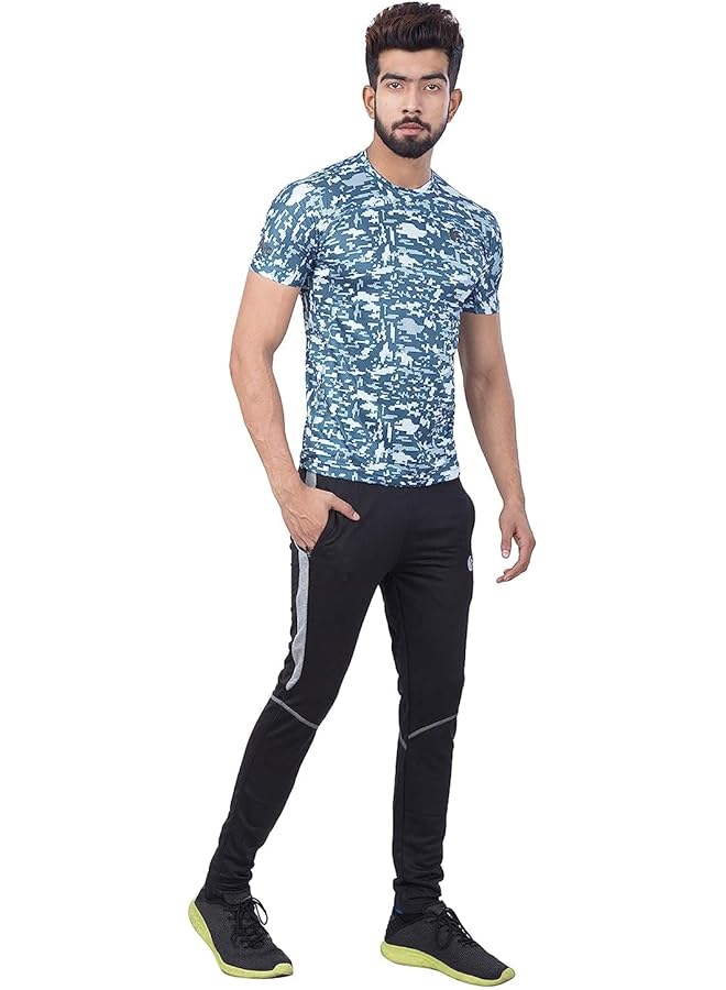 دي أس سي تي شيرت متوسط الحجم برقبة دائرية وأكمام نصفية (رمادي فحمي/أزرق سماوي فاتح) - Image 3