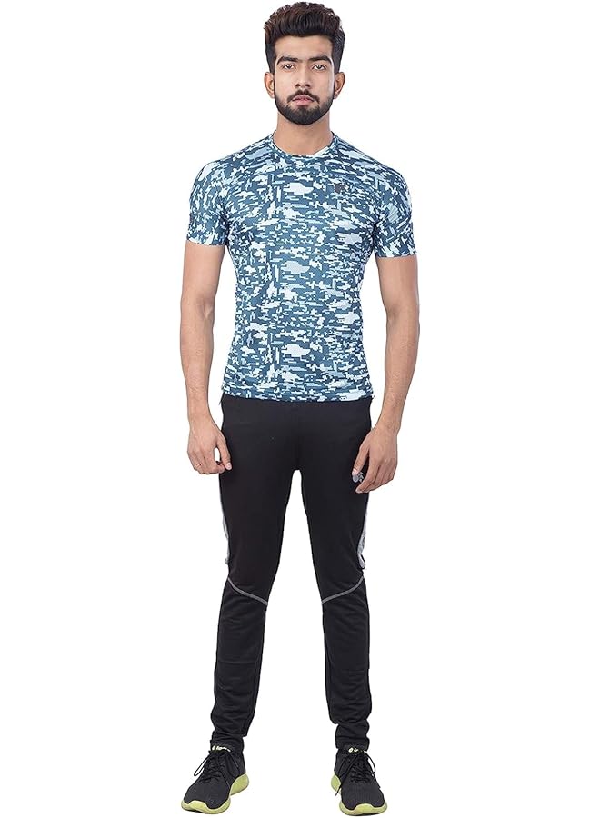 دي أس سي تي شيرت متوسط الحجم برقبة دائرية وأكمام نصفية (رمادي فحمي/أزرق سماوي فاتح) - Image 1