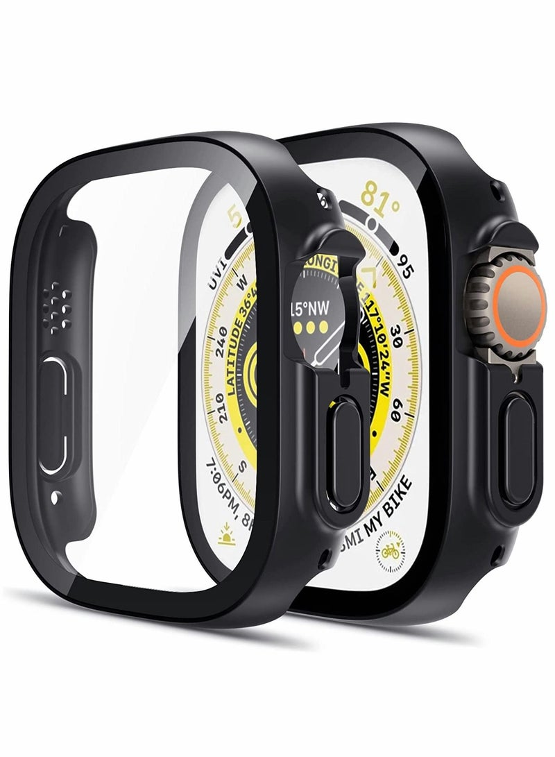 Tempered Glass Hard PC Case Compatible with Apple Watch Ultra 49mm Screen Protector, 【9H Hardness】 【HD Clear】 【Touch Sensitive】 Full Protection for iWatch Ultra,Black(2 Pack) - Image 1