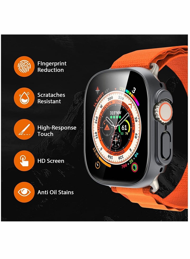Tempered Glass Hard PC Case Compatible with Apple Watch Ultra 49mm Screen Protector, 【9H Hardness】 【HD Clear】 【Touch Sensitive】 Full Protection for iWatch Ultra,Black(2 Pack) - Image 2