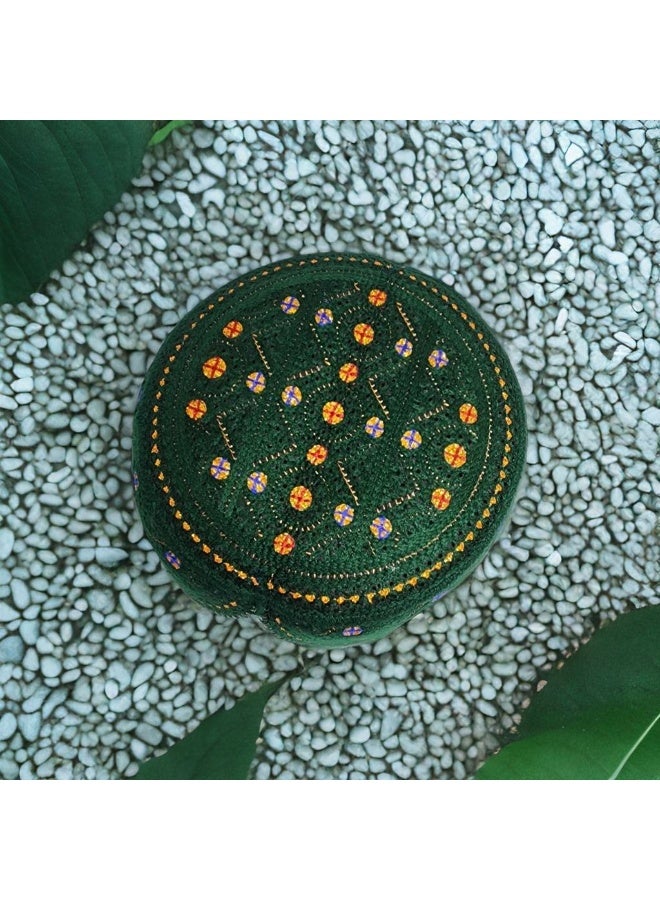 MIRFA Traditional Sindhi Cap Topi Kufi Handmade Woven Embroidery Use By Sindhis in Pakistan Essential Part Of Saraiki And Balochi Culture (ST06.3 - Green (Red And Blue Plus)) - Image 3
