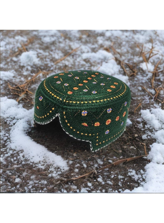 MIRFA Traditional Sindhi Cap Topi Kufi Handmade Woven Embroidery Use By Sindhis in Pakistan Essential Part Of Saraiki And Balochi Culture (ST06.3 - Green (Red And Blue Plus)) - Image 5