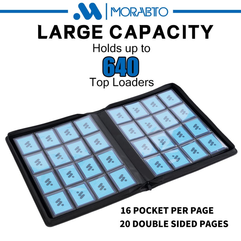 MORABTO 16 Pocket Top loader Binder, Holds 640 Top Loaders,Top Loader Binders for 3" x 4" Rigid Cards,Top loader Card Binder for Hard Plastic Top Loaders - Image 3