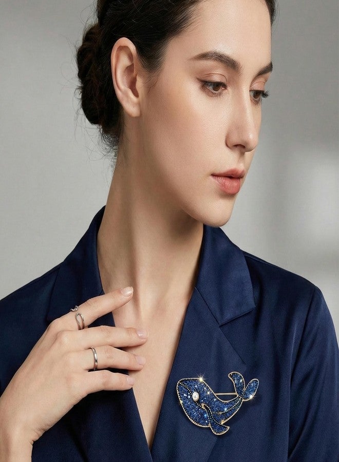 OMID Elegant Blue Crystal Whale Brooch Pin - Gold-Plated Ocean-Inspired Jewelry Accessory - Image 3