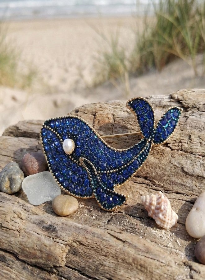 OMID Elegant Blue Crystal Whale Brooch Pin - Gold-Plated Ocean-Inspired Jewelry Accessory - Image 5