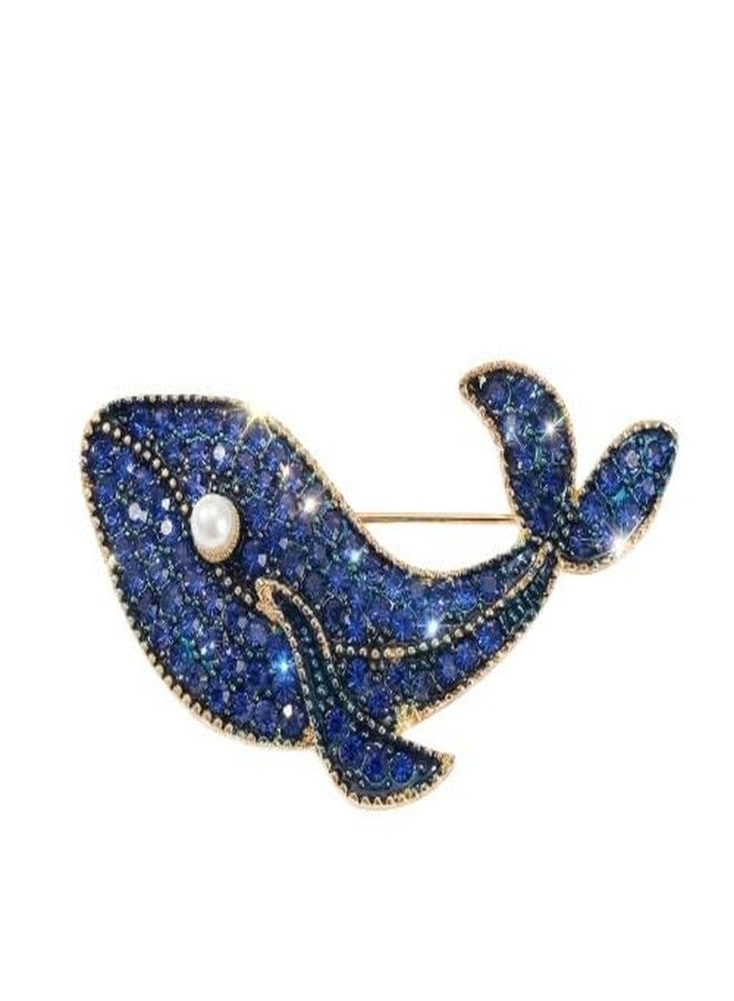 OMID Elegant Blue Crystal Whale Brooch Pin - Gold-Plated Ocean-Inspired Jewelry Accessory - Image 1