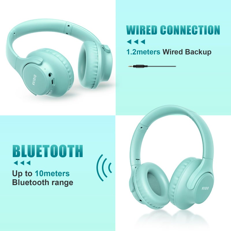 KVIDIO Bluetooth Headphones Over Ear, 65 Hours Playtime Wireless Headphones with Microphone,Foldable Lightweight Headset with Deep Bass,HiFi Stereo Sound for Travel Work Cellphone - Image 3