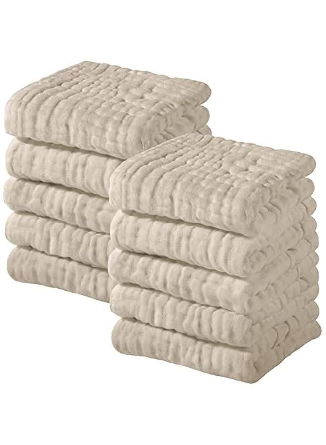 Muslin Baby Washcloths 100% Cotton Face Towels 10 Pack Wash Cloths for Baby 12x12in Soft and Absorbent Baby Wipes (Apricot) - Image 1