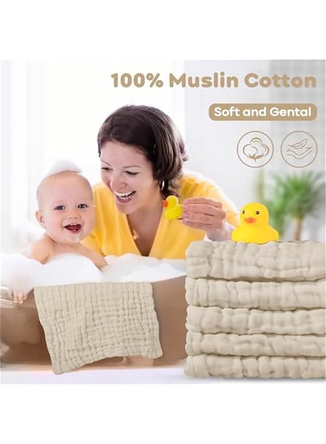 Muslin Baby Washcloths 100% Cotton Face Towels 10 Pack Wash Cloths for Baby 12x12in Soft and Absorbent Baby Wipes (Apricot) - Image 3