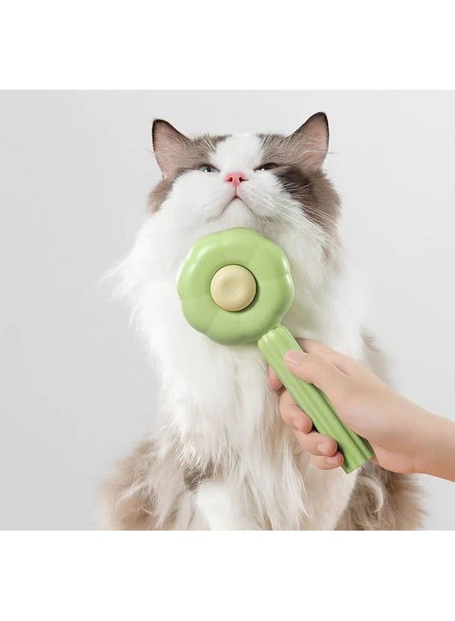 VAYINATO Sunflower Shaped One Click Pet Hair Removal And Massaging Stainless Steel Brush Comb With Skin Safe Tip For Both Dogs And Cat Grooming, Self Cleaning Pet Hair Shedding Tool (Green) - Image 1
