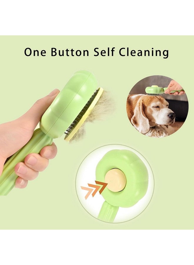 VAYINATO Sunflower Shaped One Click Pet Hair Removal And Massaging Stainless Steel Brush Comb With Skin Safe Tip For Both Dogs And Cat Grooming, Self Cleaning Pet Hair Shedding Tool (Green) - Image 3