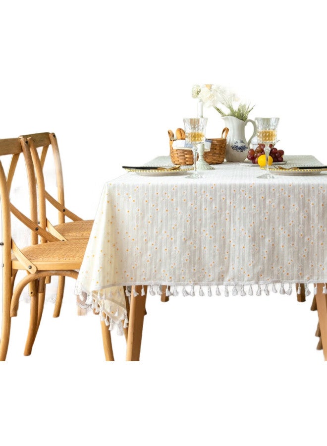 Avivi Aiwei Linen Tablecloth, Fabric Dining Table Cover, Coffee Table Cloth, Desk Mat, Rectangular Table Mat, 140*180, Yellow, Small Daisy Pattern - Image 1