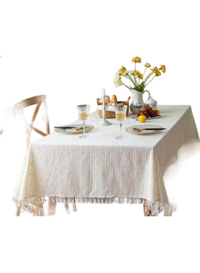 Avivi Aiwei Linen Tablecloth, Fabric Dining Table Cover, Coffee Table Cloth, Desk Mat, Rectangular Table Mat, 140*180, Yellow, Small Daisy Pattern - Image 3