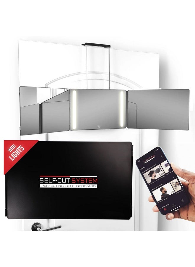 SELF-CUT SYSTEM Self-Cut System - 3 Way Mirror with Lights - Three Way Mirror for Self Hair Cutting - Over The Door Mirror - Trifold Mirror - 360 Mirror - Barber Mirror - Self Haircut Mirror (Travel 3.0 LED)  - Image 1