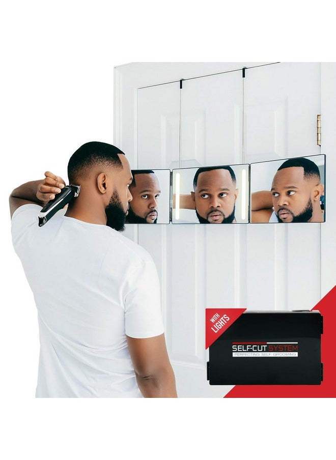 SELF-CUT SYSTEM Self-Cut System - 3 Way Mirror with Lights - Three Way Mirror for Self Hair Cutting - Over The Door Mirror - Trifold Mirror - 360 Mirror - Barber Mirror - Self Haircut Mirror (Travel 3.0 LED)  - Image 2