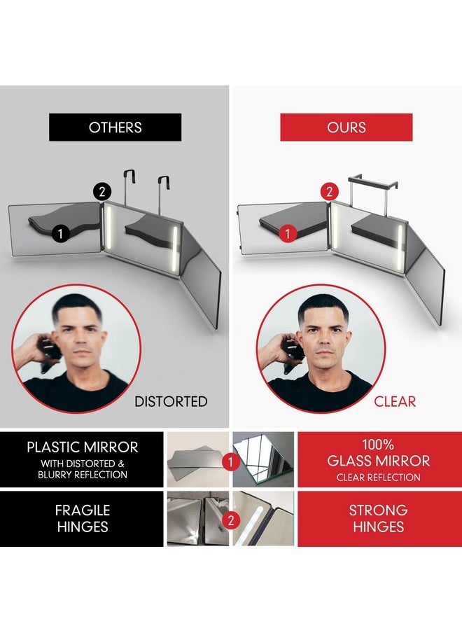 SELF-CUT SYSTEM Self-Cut System - 3 Way Mirror with Lights - Three Way Mirror for Self Hair Cutting - Over The Door Mirror - Trifold Mirror - 360 Mirror - Barber Mirror - Self Haircut Mirror (Travel 3.0 LED)  - Image 3
