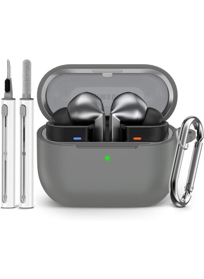 KENSUO Samsung Galaxy Buds 3 & Pro Case Cover with Cleaner Kit, Soft Silicone Case with Carabiner(Grey) - Image 1